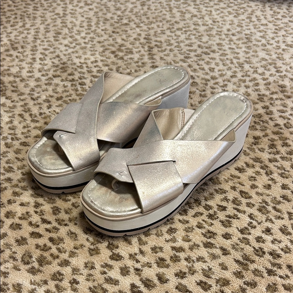 Donald Pliner Wedge Slide Sandals in Metallic Gold
